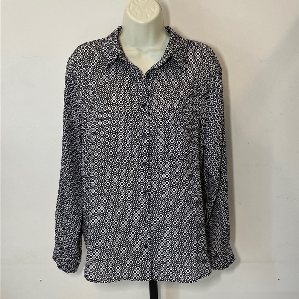 Pleione Black and White Button Down Shirt